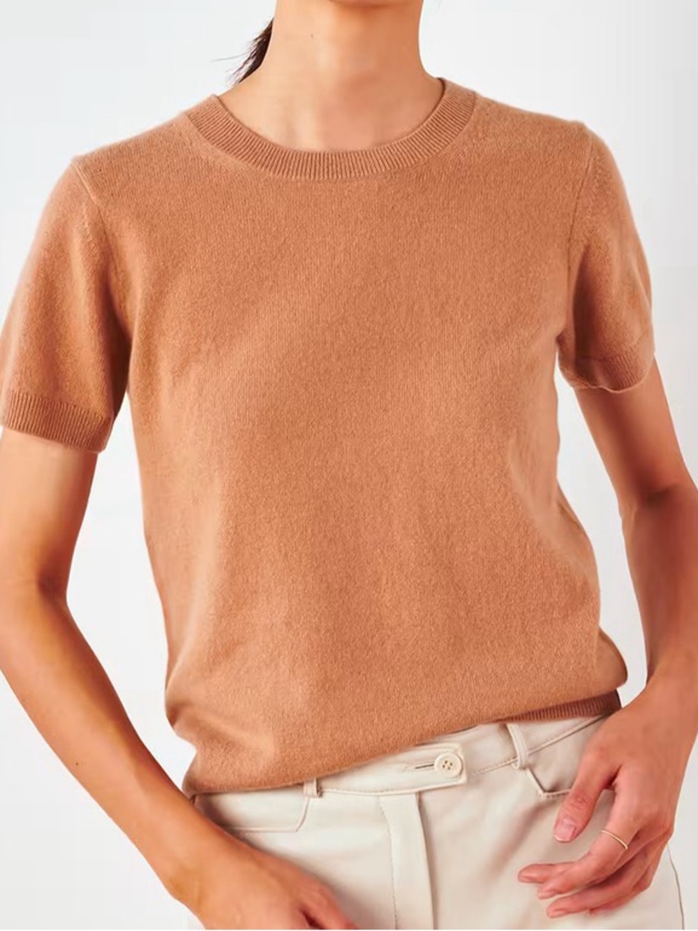 Quince 100% Cashmere Short Sleeve Sweater Tee Camel Women’s M
